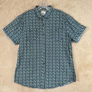 Six Lincoln Button Up Shirt Mens XL Blue Floral Collared Short Sleeve Cotton‎